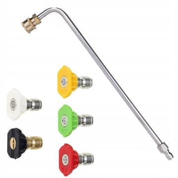 Rosfix Set Šob in Lanca za Tlačni Čistilec – 5 Šob (0°–60°) + 90° Sulica 1/4"", 34 cm | 250 barov, 60°C | za Avto, Dvorišče, Streho