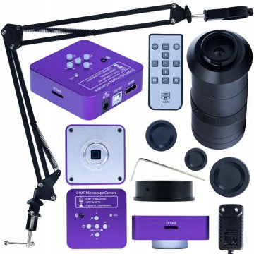 Rosfix Set Microscope Camera Puppis Pink PRO KMPPP-HDMI-USB 51MP – 2K HDMI, USB, 100X Objektiv, Nastavljiva Roka | za Industrijsko in Laboratorijsko Rabo | Kovinsko Ohišje