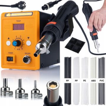 Rosfix Set Postaja za Vroči Zrak 858D + 3 Šobe + Set Varilnih Palic – 700w, 100–500 °C, ESD, 5 Tipov Plastike | za Elektroniko in Varjenje Plastike