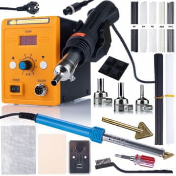 Rosfix Set Spajkalna Postaja 858D + Spajkalnik Blue Lark 80w – 700w, 3 Šobe, 5 Tipov Spojev | za Elektroniko in Varjenje Plastike