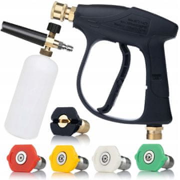Rosfix Set Pištola za Tlačni Čistilec 300 bar 22 mm – 5 Šob 0–60°, 1/4"" Hitri Priključek, 1000 ml Penilnik | za Avto, Teraso, Streho