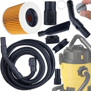 Rosfix Komplet Cevi v Filtru za Sesalnik – 4 m Fleksibilen Cevi, Filter za Perilo in Poliester | Ø12,3 cm, Višina 11,5 cm | za Kärcher MV2 MV3 WD2 WD3