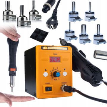 Rosfix Set Postaja za Vroč Zrak 858D – 700w Spajkalna Postaja With 8 Šobs | 100–500 °C, LED Zaslon, ESD Varnost | za Elektroniko in Plastiko