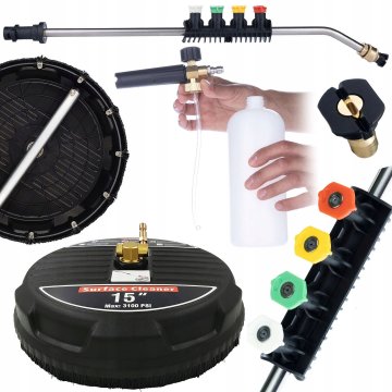 Rosfix Set Krtača za Visokotlačni Čistilec 15"" + Lance 1/4"" 15° + 5 Šob + Penilnik 1000 ml – 160 bar, 60°C | za Terase, Dovoz, Beton, Kamen | Positive Oprema za Čiščenje