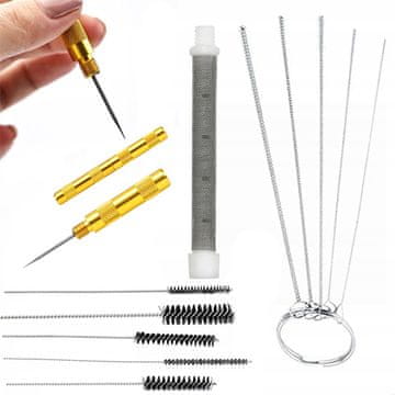 Rosfix Set Orodje za Čiščenje Brizgalne Pištole – 5 Ščetk, 5 Kovinskih Igel, Filter 60 Mesh | 93,5 mm, Ø10,8 mm