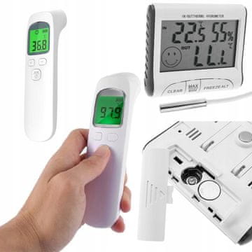 Rosfix Set Medicinski Brezkontaktni Termometer in Vremenska Postaja – LCD Zaslon, IR Tehnologija, Zunanji Senzor | za Dom in Zdravstveno Rabo