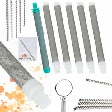 Rosfix Set Filtrirna Vložka 60/30 Mesh in Kovinski Čistilni Igle – za Pištolo | 100 mm, 9–10,8 mm, 5+1 Kos