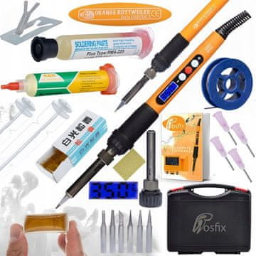 Rosfix Set Spajkalna Postaja Orange Rottweiler Electric s – 60w LCD, 180–500 °C, 6 Grotov, Fluxes, Paste, Goba | za Elektroniko in DIY