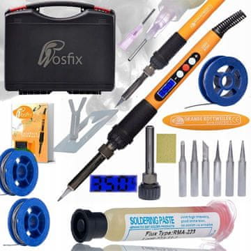 Rosfix Set Spajkalna Postaja Orange Rottweiler Electric s – 60w, LCD, 180–500 °C, 6 Grotov, Topilo, Cev, Goba | za Elektroniko