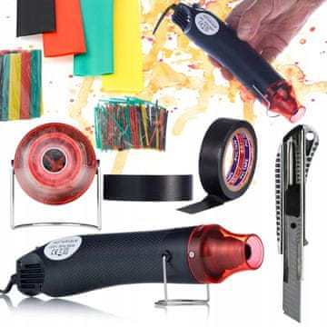 Rosfix Set Mini Toplotna Pištola 300w – Heat Gun With Knife, Izolirnim Trakom 10m in 328 Toplotnimi Skrčnimi Cevi | 170°C, Ø11mm, 220v | za Električne Popravke