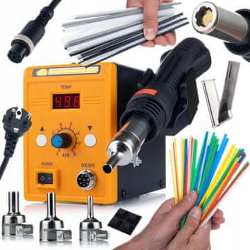 Rosfix Set Spajkalna Postaja 858D – Hot-Air 700w, 3 Šobe, Šoba Čevelj 8X9 mm | 100–500 °C, Spojke 100 Košar