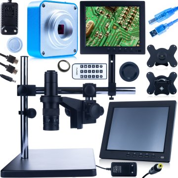 Rosfix Set Digitalni Mikroskop Earth Pro MCEP-0.5X-PZRR – 7–45X Zoom, 8"" Zaslon, Kamera Scorpius | C-Mount, 100–150 mm Delovna Razdalja | za Elektroniko, Biologijo, Geologijo