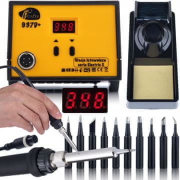 Rosfix Set Spajkalna Postaja 937D+ – LCD, ESD Safe, 60w, 200–480 °C, 10 Grotov 900m | Keramični Grelec