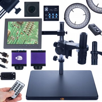 Rosfix Set Digitalni Mikroskop Earth Pro MCEP-0.5X z LED Osvetljevalcem in Kamero Tucana | 7–45X Zoom, C-Nastavek, 56xLED, HDMI/USB | za Elektroniko, Biologijo, Geologijo