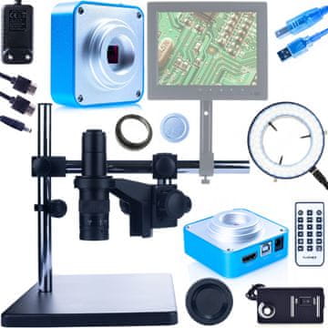 Rosfix Set Earth Pro MCEP-0.5X-PZRR Mikroskop z LED Osvetljevalcem in Kamero – 7–45X Zoom, C-Mount, 56xLED | za Elektroniko, Biologijo, Geologijo