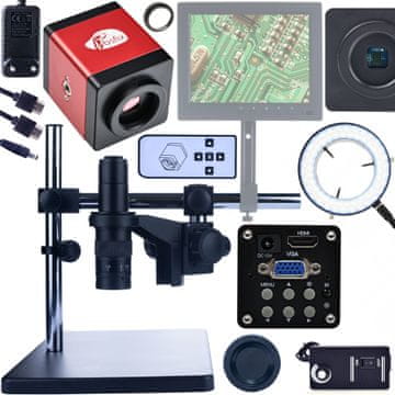 Rosfix Set Earth Pro MCEP-0.5X-PZRR Mikroskop z LED Osvetljevalcem in Kamero – 7–45X Zoom, C-Mount, 56xLED | za Elektroniko, Biologijo, Geologijo