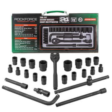 ROCKFORCE Komplet nasadnih ključev Rockforce, 1/2" 8-32 mm šesterokotni nastavek, 24-delni.