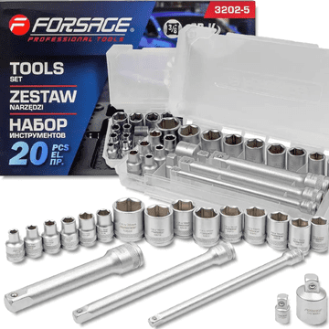 shumee KOMPLET ORODJA FORSAGE z nastavki, 20 DELNI, z adapterji in podaljški
