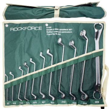 ROCKFORCE Komplet 11-delnih obročnih ključev z ukrivljenim robom 6-36 mm CrV