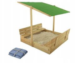 ABC CONNECT Leseno peskovnik s klopmi, naravno, s streho, 120x120 cm