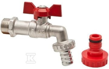 slomart Oligo izpustni krogelni ventil z aluminijastim metuljčastim ročajem (MAl) s koncem za cev in ponikljano hitro spojko 1/2"