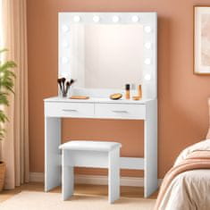 Aga Toaletna miza z ogledalom in osvetlitvijo + tabure Mat Bela