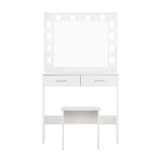 Aga Toaletna miza z ogledalom in osvetlitvijo + tabure Mat Bela