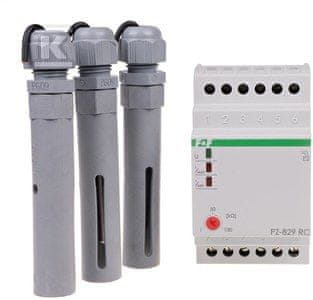 slomart Rele za nadzor nivoja tekočine PZ-829 RC dvostopenjski, z nastavitvijo občutljivosti, s sondami PZ2 (3 kos), 2x1P kontakti, I=2x16A, 3 moduli