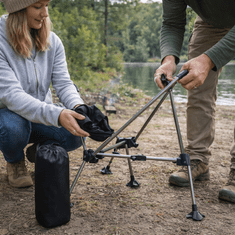 HOME & MARKER® Prenosni zložljiv stol 55×62×30 cm, ergonomski, črn z Oxford blazino | PACKSEAT