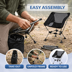 HOME & MARKER® Prenosni zložljiv stol 55×62×30 cm, ergonomski, črn z Oxford blazino | PACKSEAT