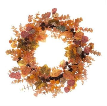 Autronic Venec Artificial wreath - diameter 60 cm, orange leaves and small pine cones (VED004-M)