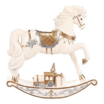 Autronic Okrasitev Rocking horse - polyresin, with gift, cream-gold (AL1718-L)