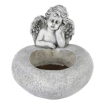 Autronic Okrasitev Heart with angel - memorial cover, polyresin, color gray (ALA3298)