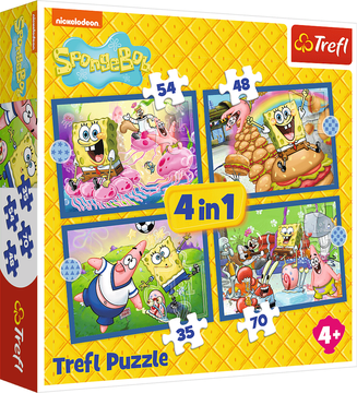 Trefl Puzzle SpongeBobovo življenje 4v1 (35,48,54,70 kosov)