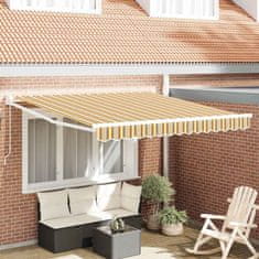 Vidaxl Ročna tenda 3 x 2,5 m rumene, sive in bele črte 100% poliester