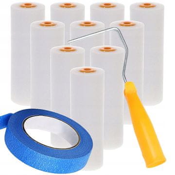 Rosfix Set Valjčkov za Barvanje 10 cm – 10X Poliuretanski Valjček, Ročaj, Modri Trak 40 mm X 50 m