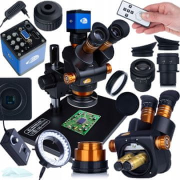 Rosfix Komplet Mikroskopov Haumea PRO Black Series – Povečava 6,5–58X | HDMI/VGA, 56X LED, 115 mm Optični Zoom