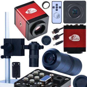 Rosfix Set Microscopic Sistem RED PRO 3v1 – Kamera HDMI/VGA 2MP, Objektiv 100X, Platforma 50/40 mm | FullHD, C-Mount, Aluminij | za Elektroniko, Biologijo, Laboratorij
