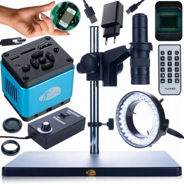 Rosfix Set Earth Pro MCEP-0.5X Mikroskop, Kamera Aquarius PRO 8.29MP, Osvetljevalec 56xLED – 7–45X Zoom | C-Mount, HDMI/USB-C, 4K, 100–150 mm Delovna Razdalja | za Elektroniko, Biologijo, Industrijo