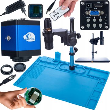 Rosfix Set Earth Pro MCEP-0.5X Mikroskop, Draco Blue PRO 2MP Kamera, Silikonska Tla 480X320 mm – HDMI/VGA, C-Nastavek, 7–45X | za Elektroniko, Laboratorij, Industrijo