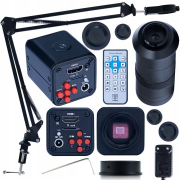 Rosfix Set Microscope Camera Norma Black PRO KMNBP-HDMI – 1080P HDMI, 16MP, 100X Objektiv, Nastavljiva Roka | C-Mount, 4K Posnetki | za Industrijsko in Laboratorijsko Rabo