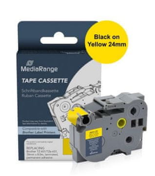 MediaRange Trak p-touch tze-651 črn/rumen 24mm mrbtz651