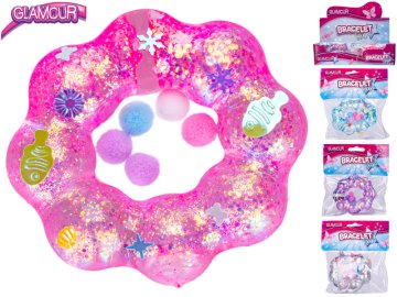 Glamur zapestnica 8,5 cm z bleščicami in dodatki - mešanica barv (vijolična, roza, turkizna, siva)