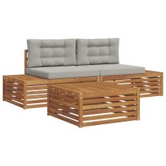 Vidaxl Zunanja garnitura za sedenje 3 Kos Naravna in svetlo siva