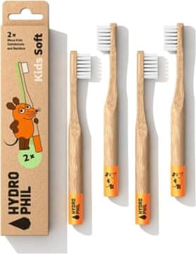 slomart Hydrophil 4 x otroške zobne ščetke Extra Soft Bamboo z miško iz "Sendung mit der Maus", bambusova zobna ščetka za otroke, okrogel ročaj, otroška zobna ščetka od 3 let, otroška zobna ščetka