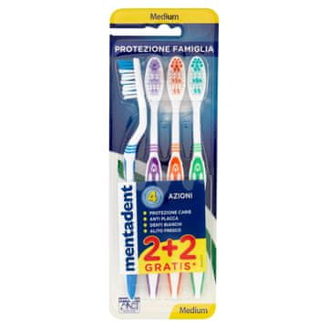 slomart Mentadent zobna ščetka Medium 4 Actions, 1 pakiranje po 4 zobne ščetke