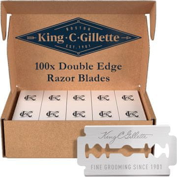 slomart King C. Gillette britvice — 100 ORIGINAL nadomestnih rezil z varno dvojno rezilno ploskvijo, nerjavno jeklo z oblogo proti trenju za več udobja, britvice za moške
