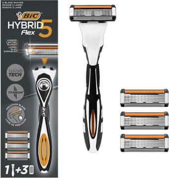 slomart BIC Hybrid 5 Flex britvica za moške, mokra britvica s 3 zamenljivimi glavami s po 5 rezili, z aloe vero in vitaminom E, s preciznim trimerjem