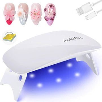 slomart Aokitec UV Lampe za gel nohte: Mini UV lampa mala LED lučka za nohte Sušilnik za nohte za gel lak Poli Builder gel nohte, Orodje za utrjevanje v 2 časovnikih z USB kablom za profesionalce (Bela)
