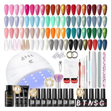 slomart COSCELIA 47PCS Gel Nagellack Set z UV lučko, 20 barv UV gel lak roza bleščice 3 kosov Poly gel za nohte Base Top Coat gel barvni lak za gel nohte manikura začetni komplet